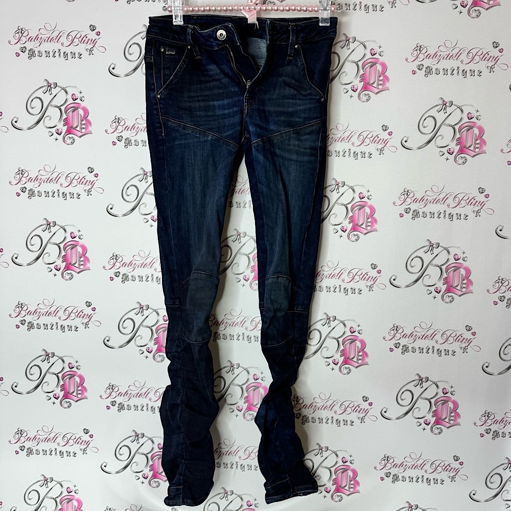 G-Star Blue Skinny Jeans with Stretch Fit cinch legs unique dark wash mid skinny